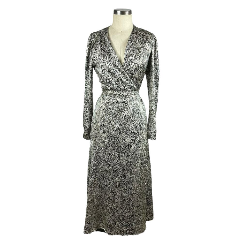 RACHEL‎ PARCELL Cheetah Print Long Sleeve Satin Wrap Dress Women's Size Small